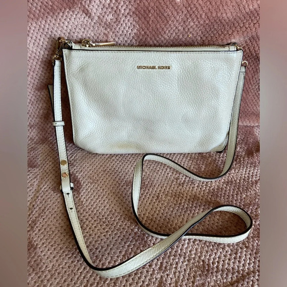 Michael Kors Womens Large Pebbled Leather Double-pouch Crossbody OPTIC WHITE - Picture 1 of 13